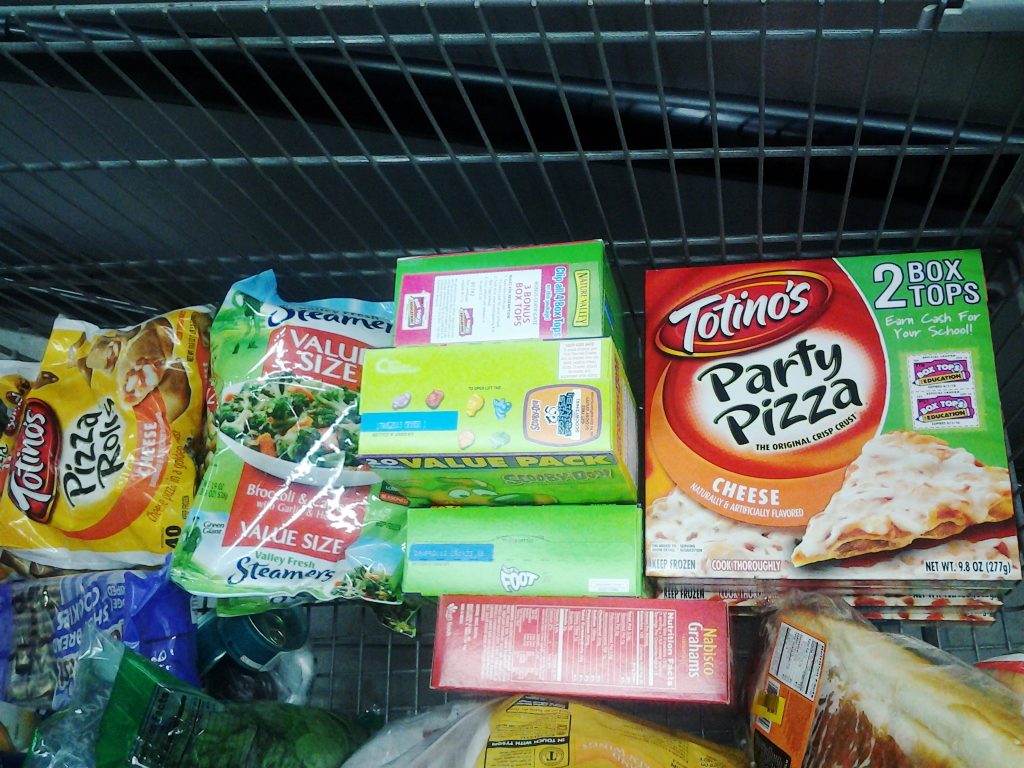 box tops groceries in cart