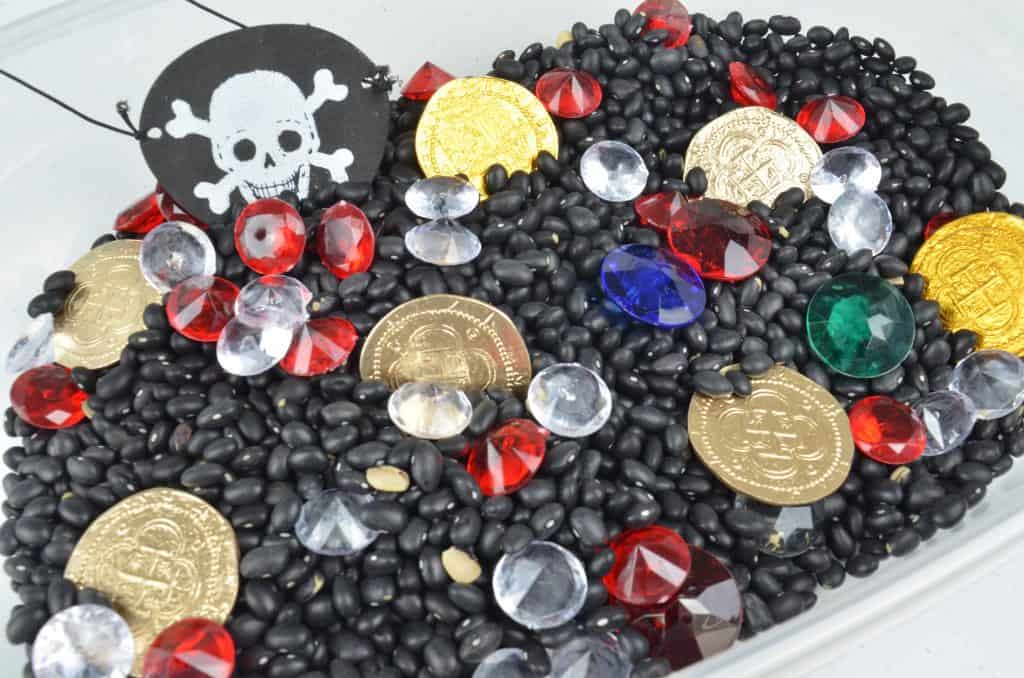 pirate themed sensory bin for pretend play