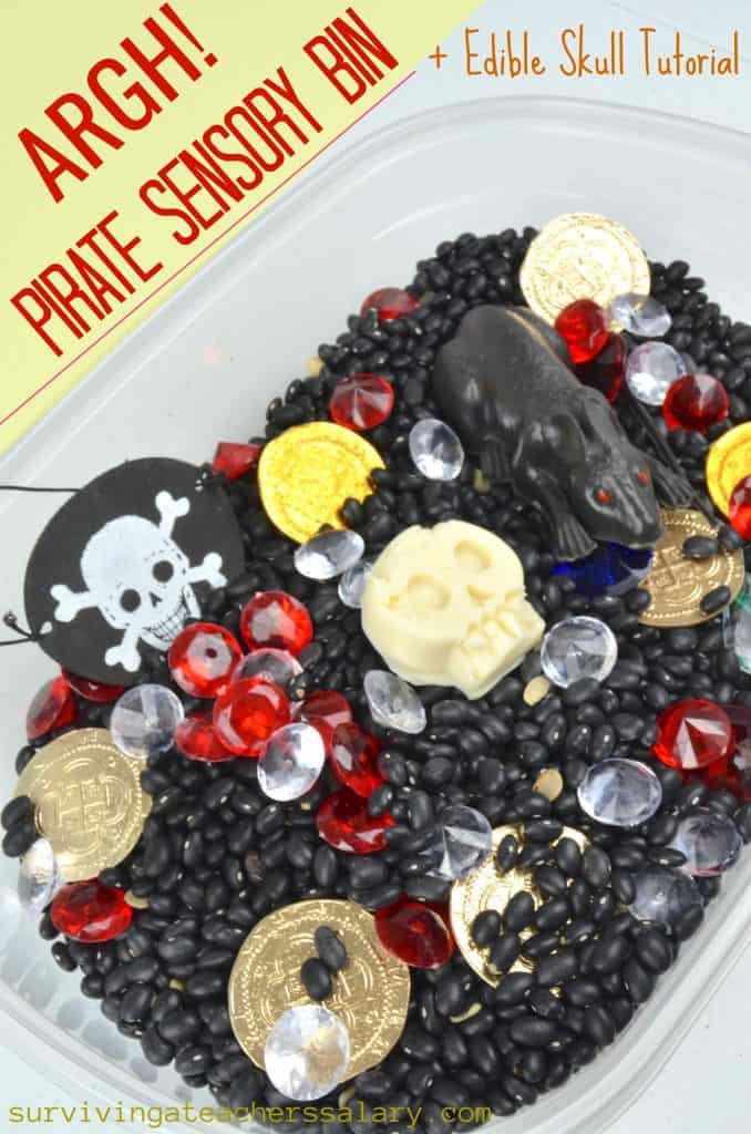 pirate themed sensory bin for pretend play