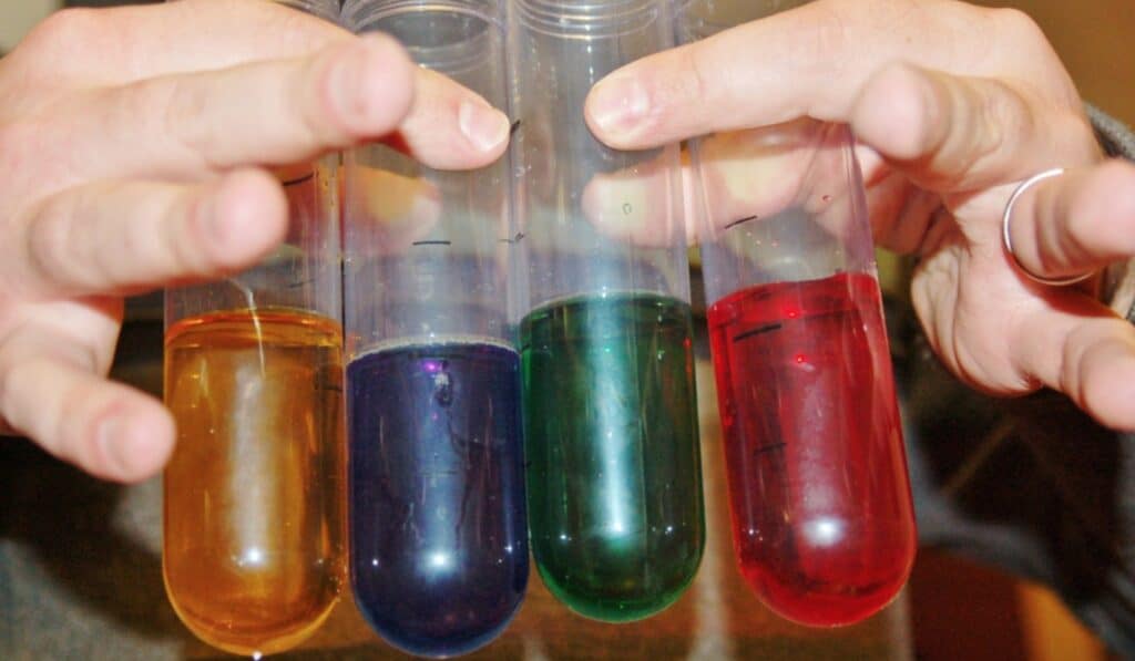 colored test tubes of water