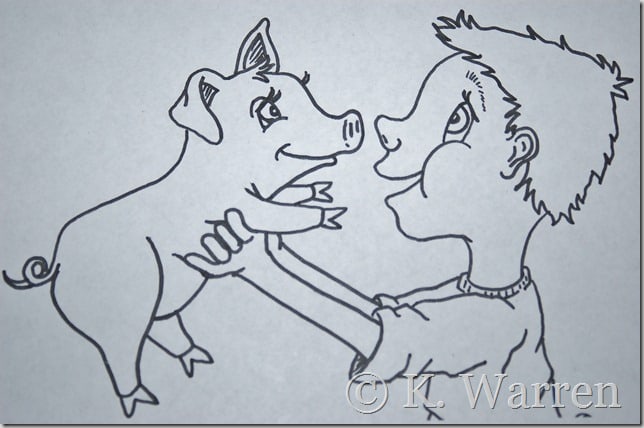 drawing of boy and pig