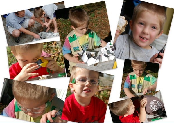 boy cracking geodes rocks