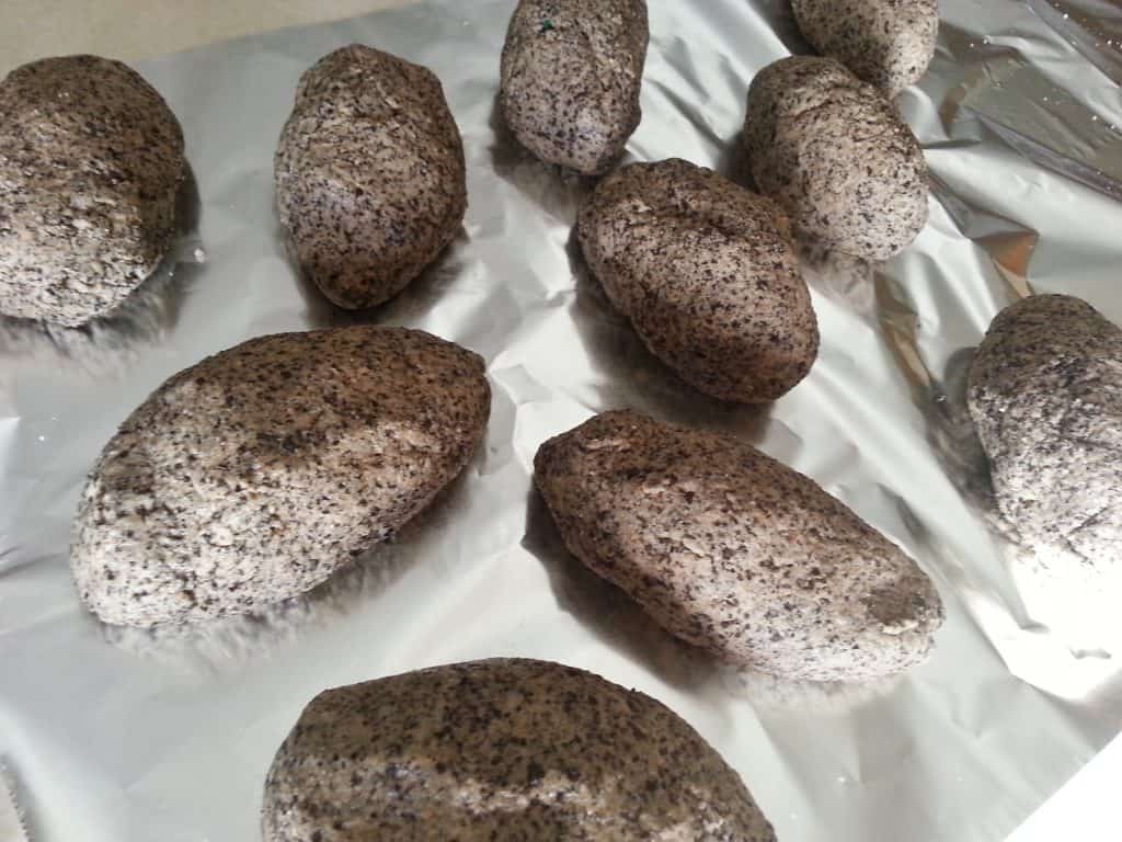 pile of homemade dinosaur eggs dig kit