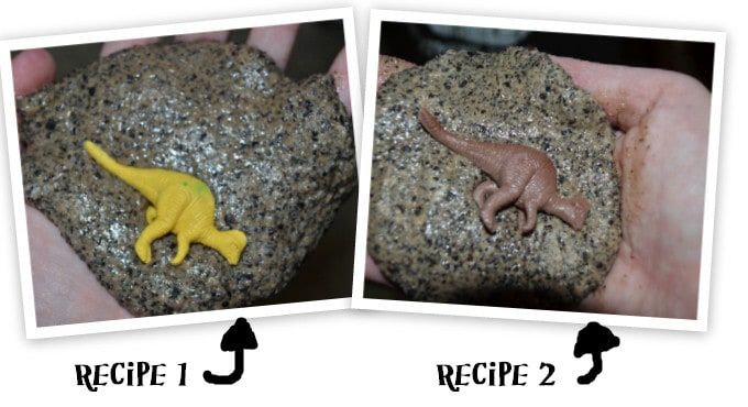 toy dinosaur in diy dino egg dig