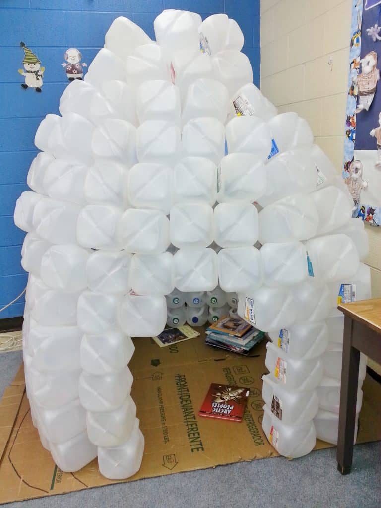 igloo made out of plastic jugs