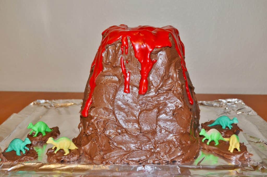 volcano and dinosaur diy cake tutorial