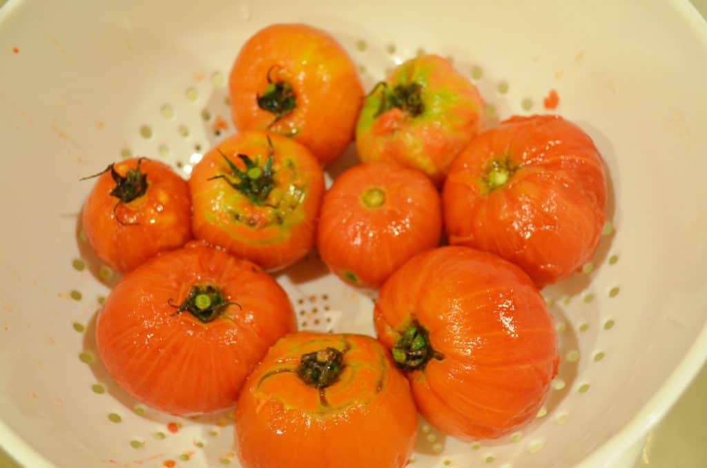 Blanching Tomatoes for DIY Homemade Spaghetti Sauce Canning Recipe