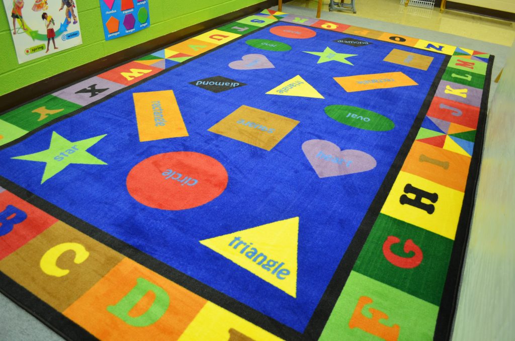 bright colorful shapes classroom rug