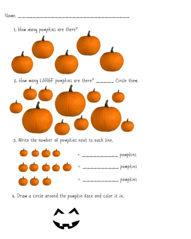 FREE Pumpkin Themed Worksheet Math and Story Printables