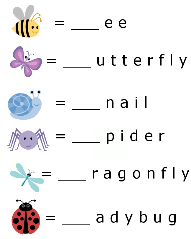 bug and insect themed printable worksheet for kids beginning letter sounds