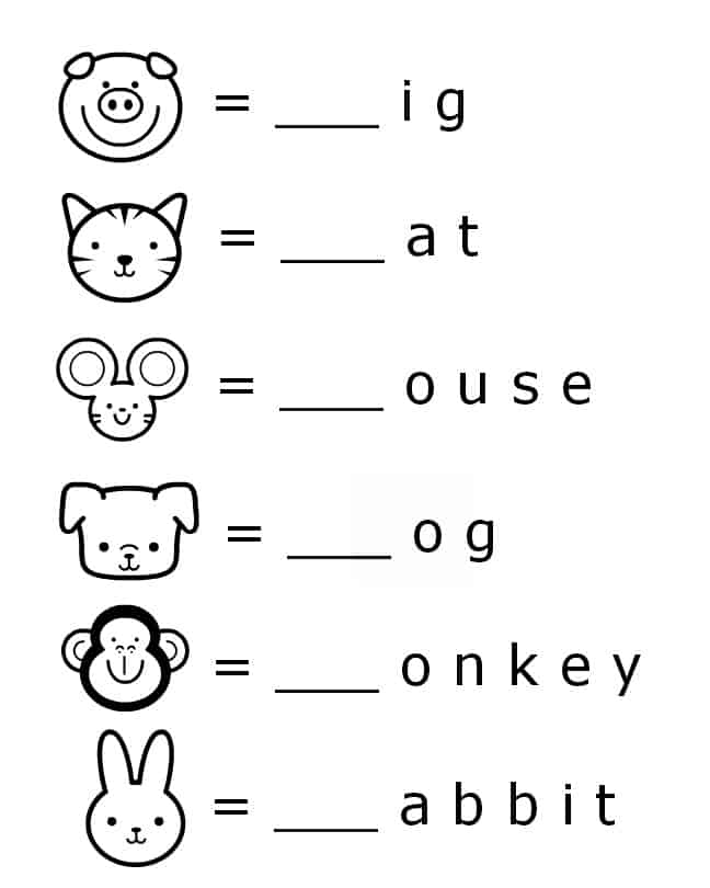 black and white animal themed printable worksheet for beginning letter sounds