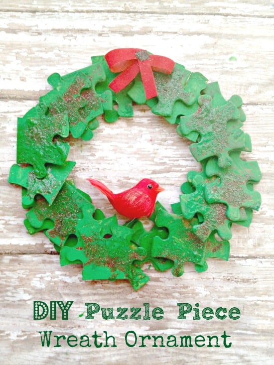 Puzzle Piece Ornament Wreath Craft for kids
