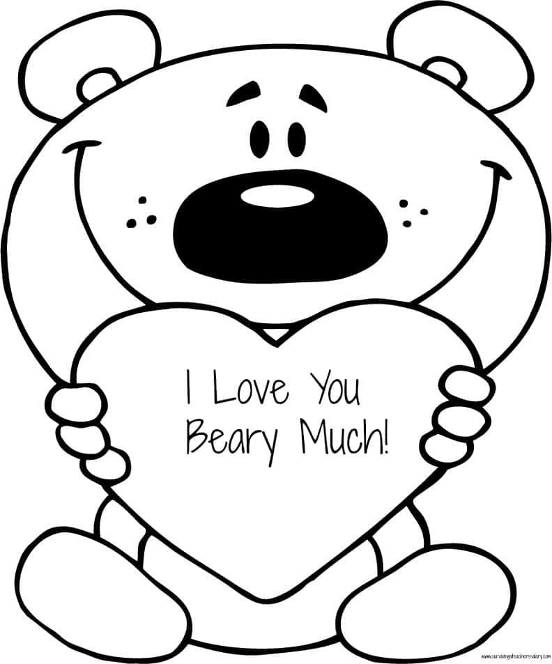 I Love you Beary Much Coloring Sheet valentines