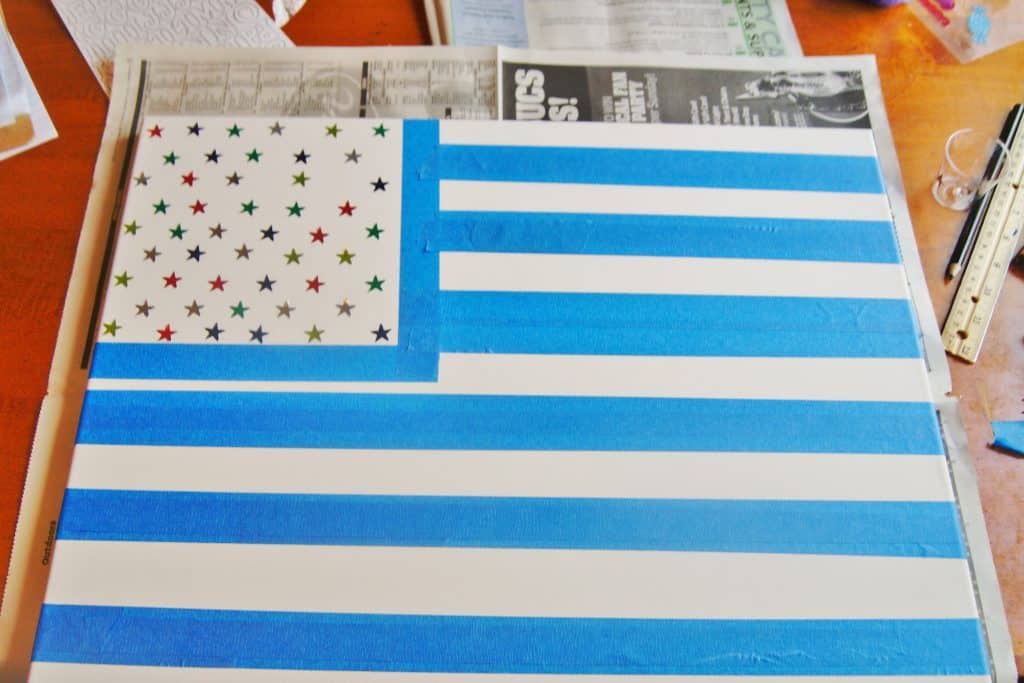 diy flag canvas craft in process