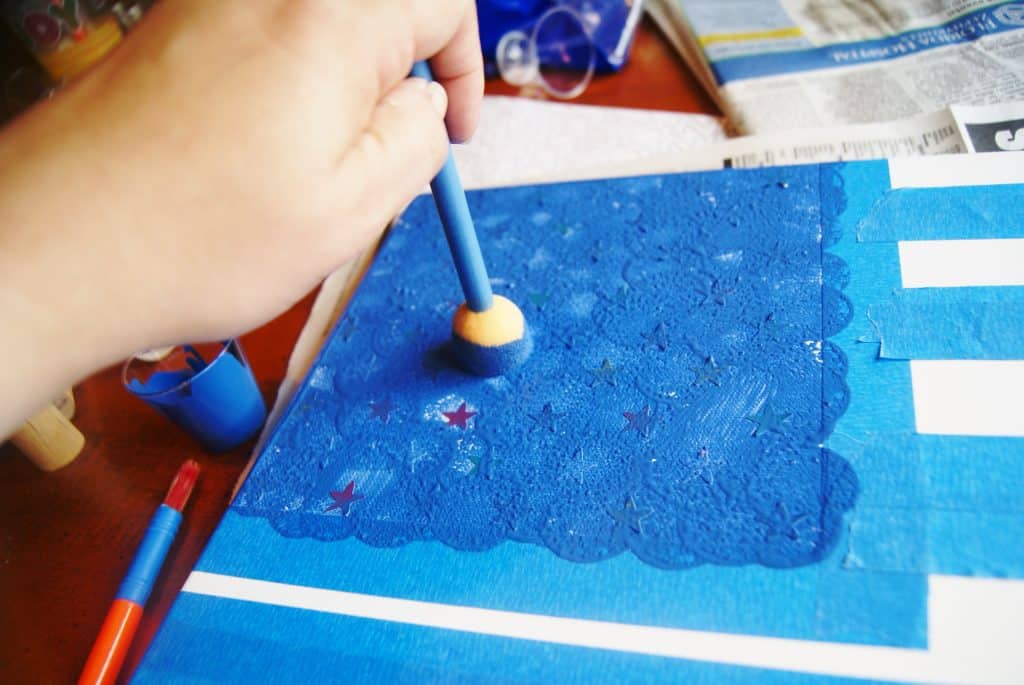 blue paint for diy flag canvas craft