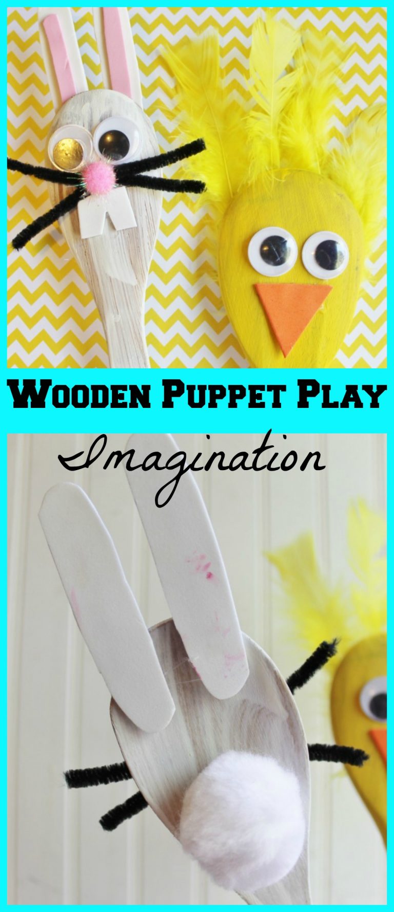 Spring Chick & Easter Bunny Wooden Spoon Puppets for Kids