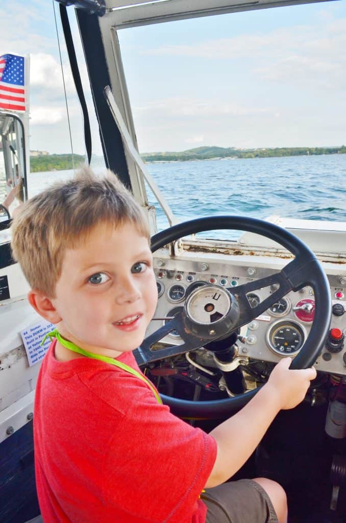 boy driving amphibious Ducks in Branson