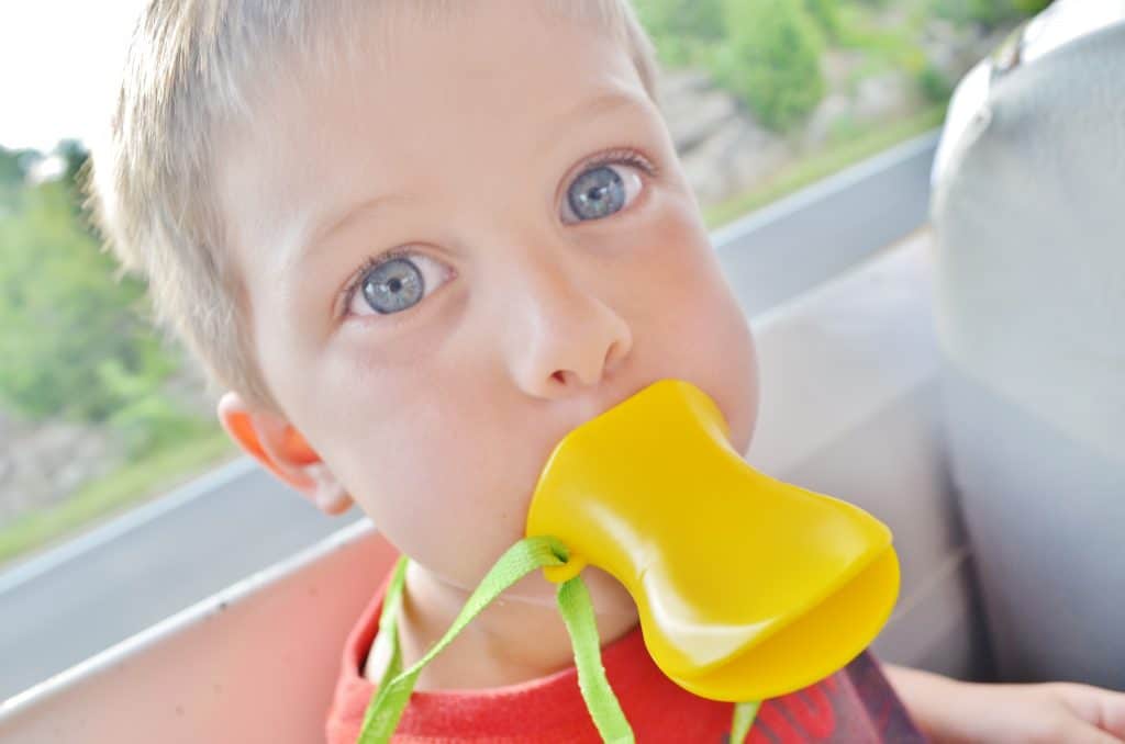 boy blowing duck whistle on ride the ducks branson MO