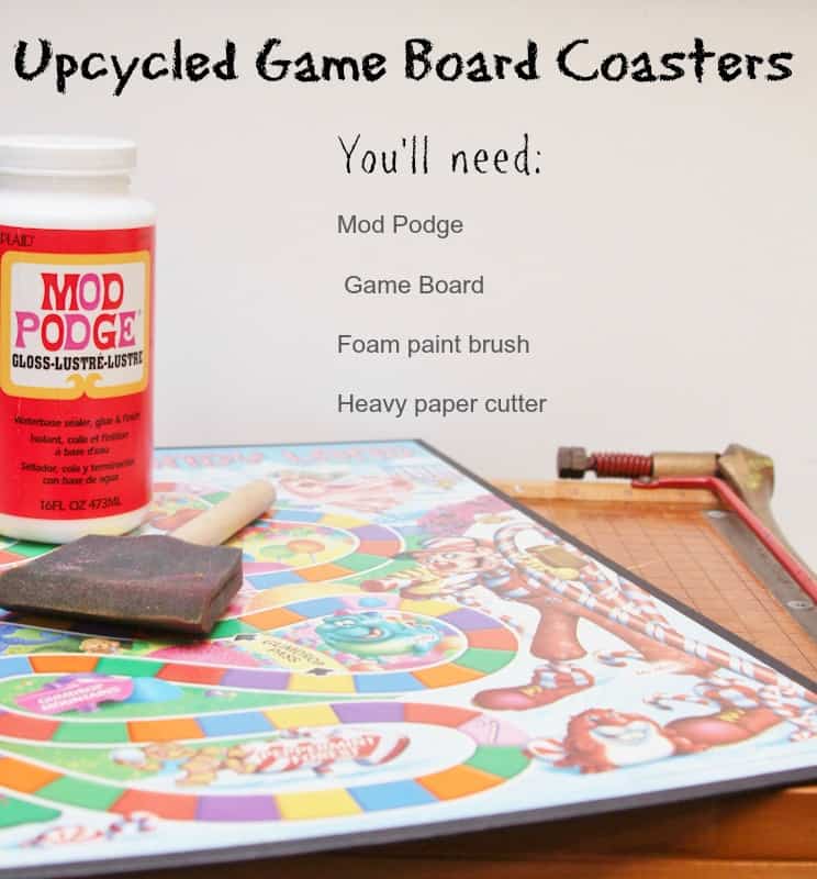 upcycled game board coasters tutorial