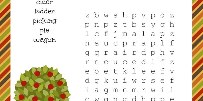 Fall Apple Picking Word Search Printable