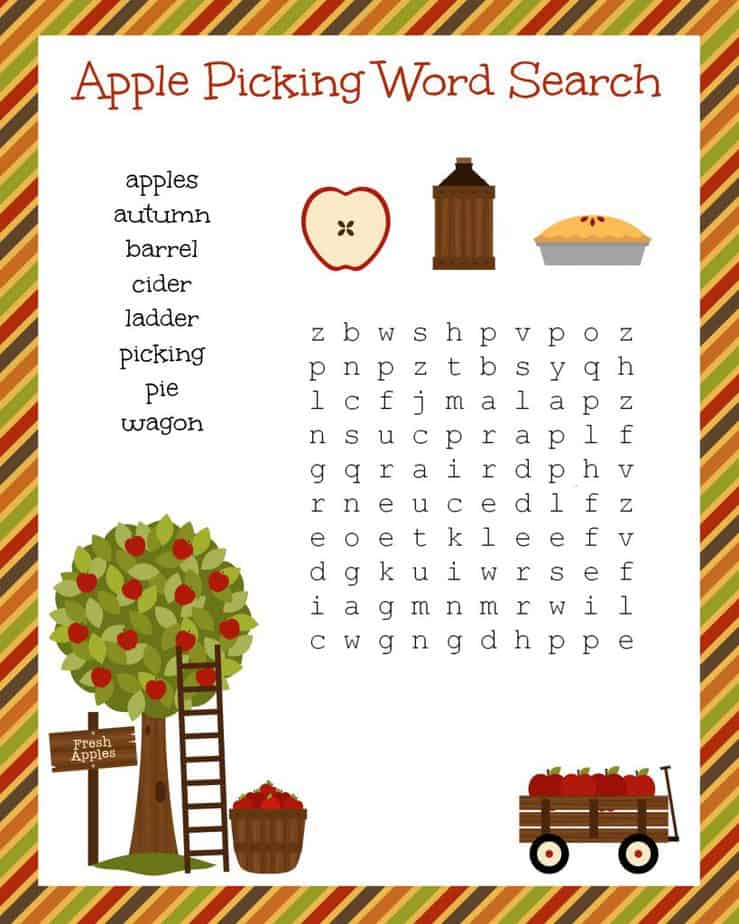 Fall Apple Picking Word Search Printable