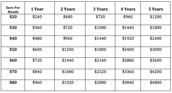 vacation money saving chart 