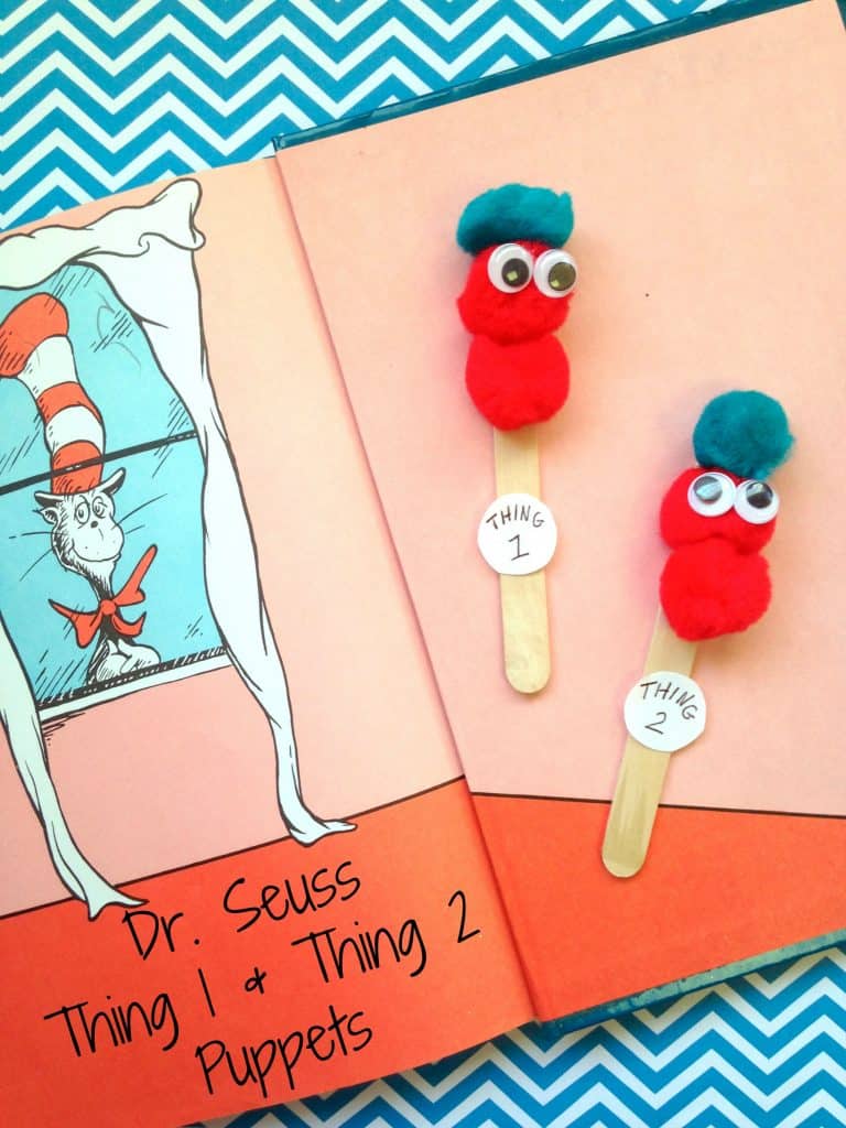 Dr. Seuss Thing 1 and Thing 2 Puppets Kids Craft Stick Craft