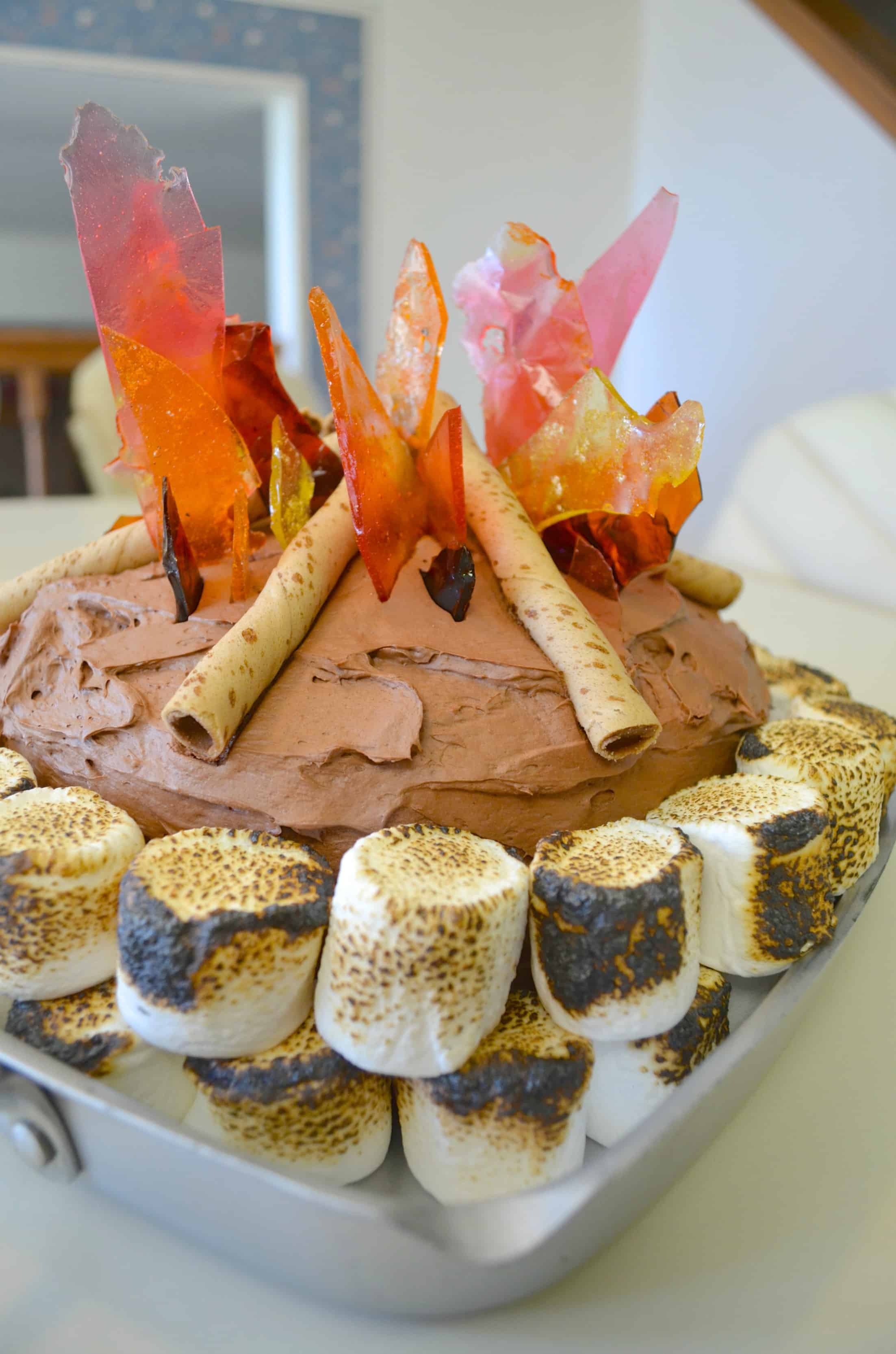 campfire cake with candy flames