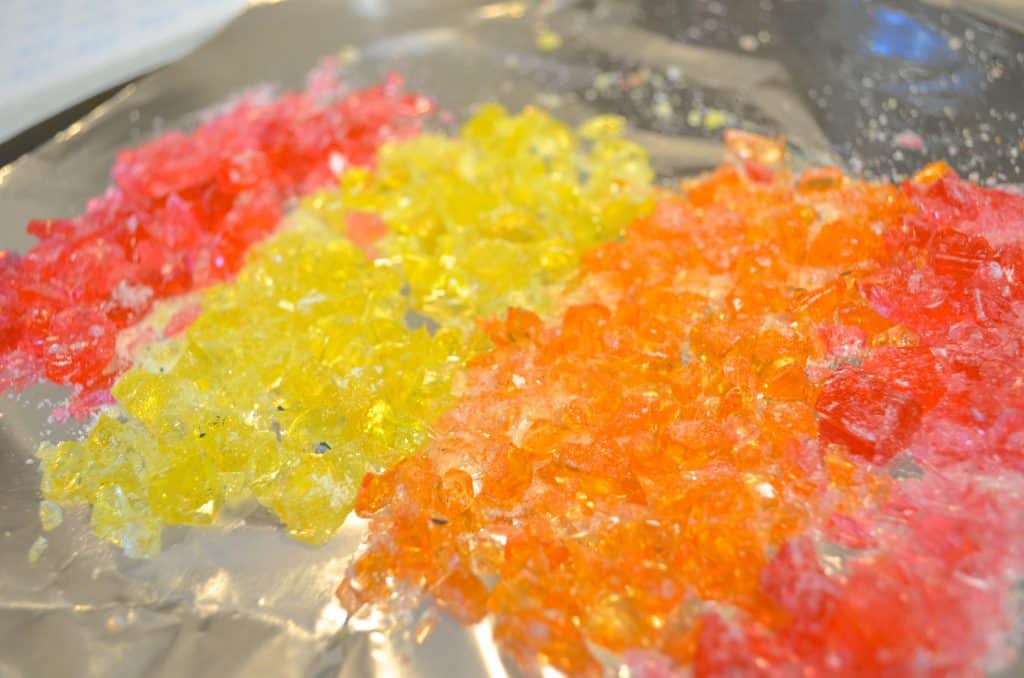 crushed hard candy for campfire cake flames