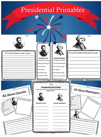 FREE Presidents Printable Bookmarks, Word Games, Writing