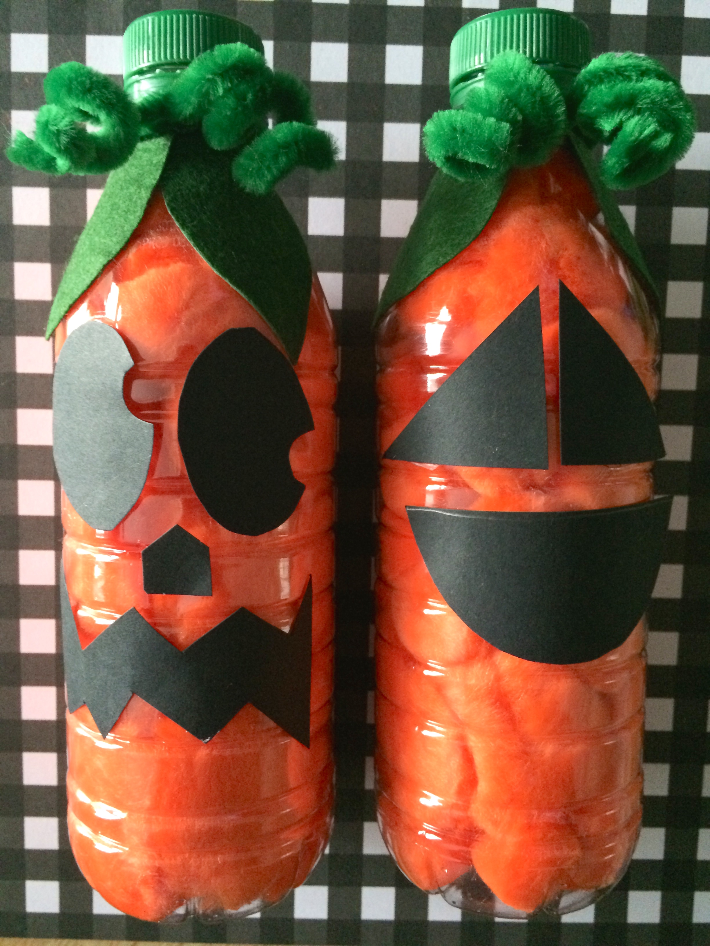 No Mess Halloween Preschool Craft - Pumpkin Recycled Bottles