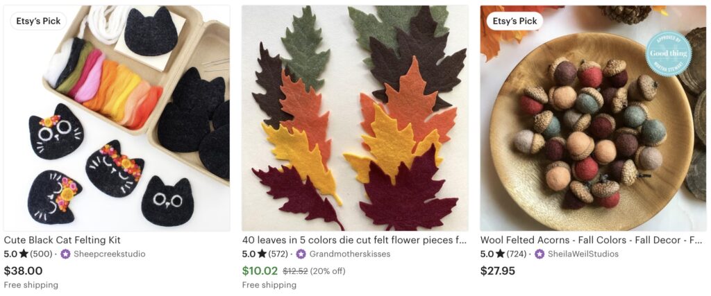 fall felt toys on etsy