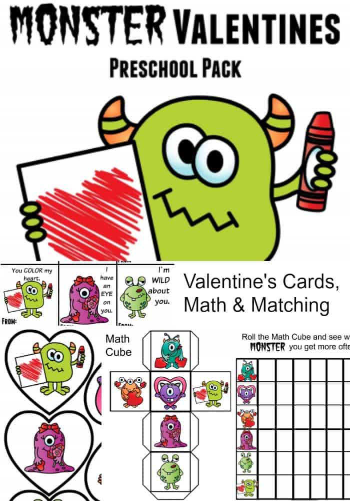 Monster Valentine Printable Cards & Math Game Set