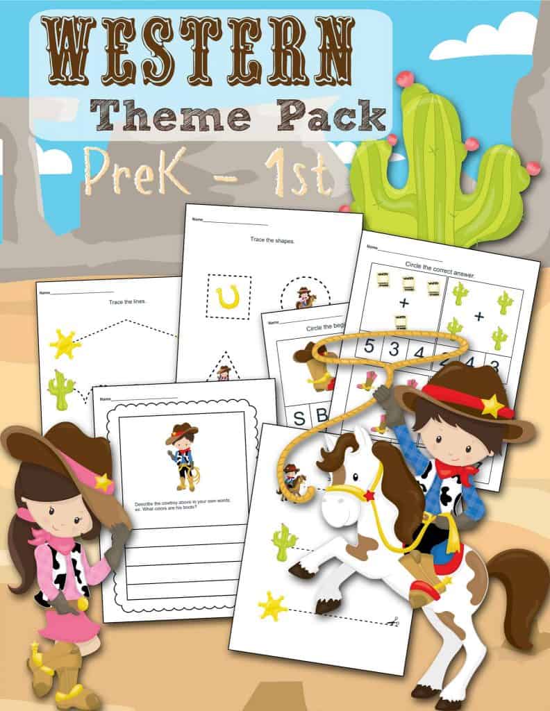 Western Pack Printable Preschool Worksheet set
