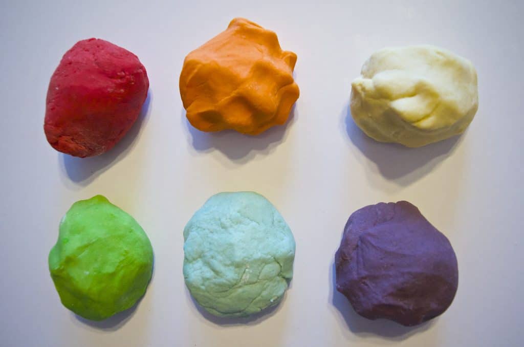 six colors of homemade play dough