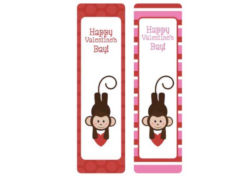 Printable Valentine’s Day Bookmarks – Monkeys