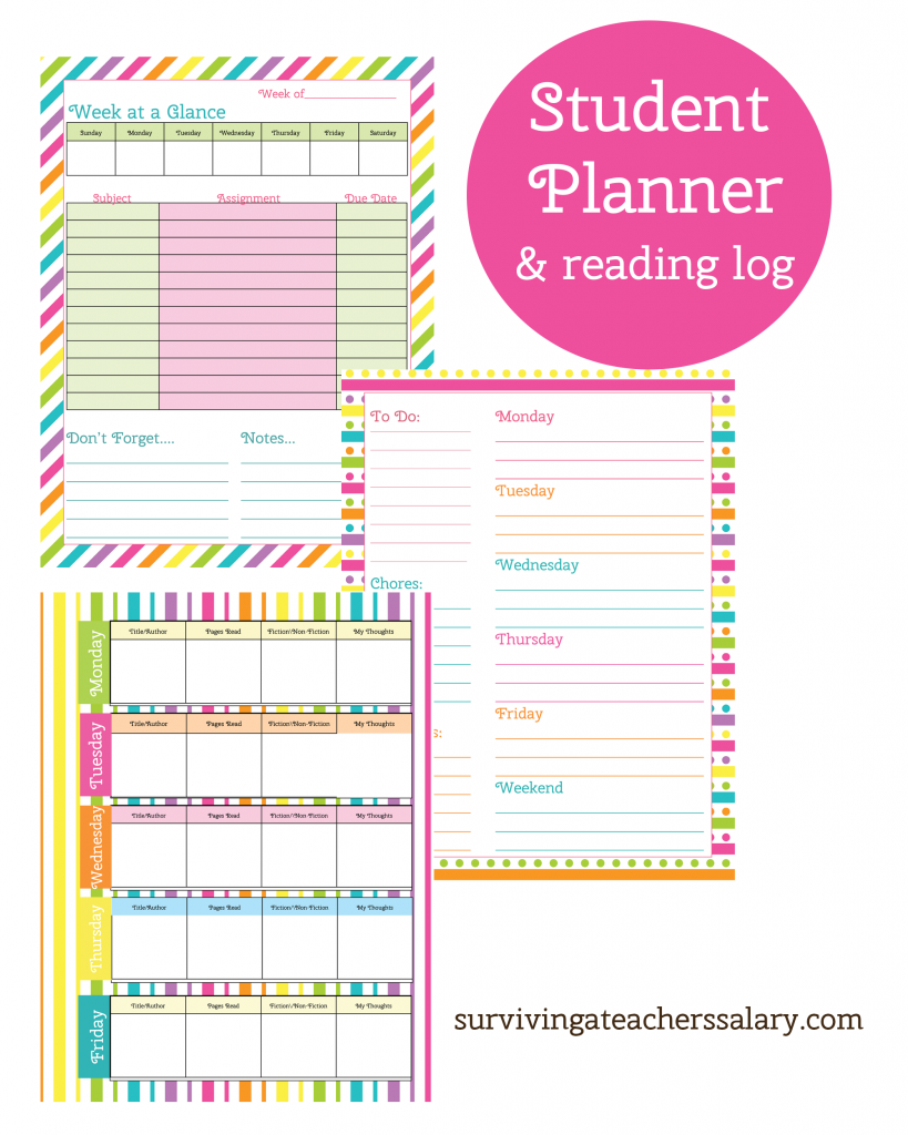 FREE Printable Student Planner and Reading Log