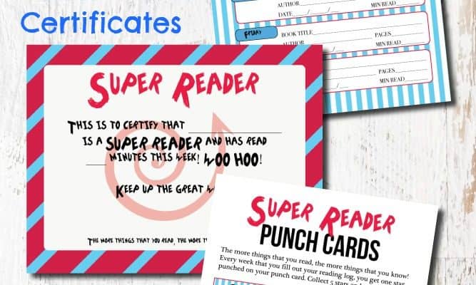 Dr Seuss Inspired Printable Reading Log, Bookmarks, Punch Cards and Award Certificates