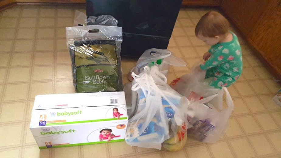 baby girl with grocery shopping delivery