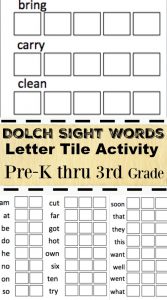 Dolch Sight Words Letter Tile Activity Preschool to 3rd grade