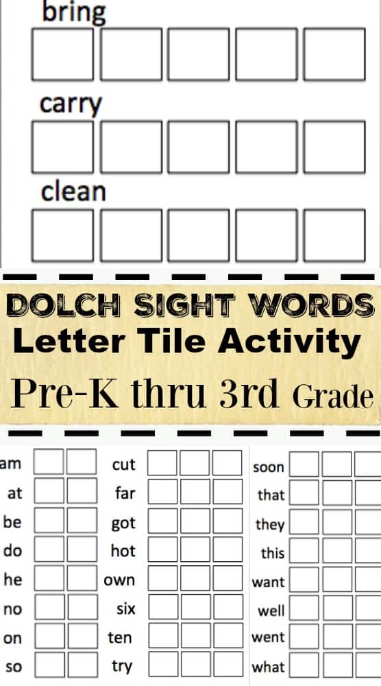Dolch Sight Words Letter Tile Activity Preschool to 3rd grade