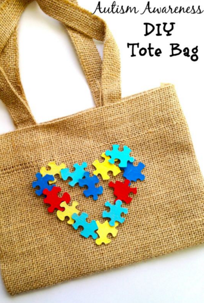 DIY Autism Awareness Puzzle Tote Bag