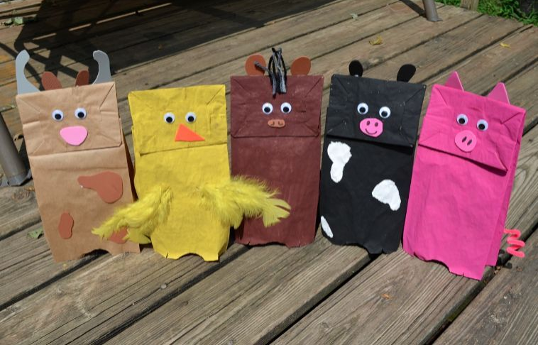 Farm Themed Brown Paper Bag Puppets for Preschool