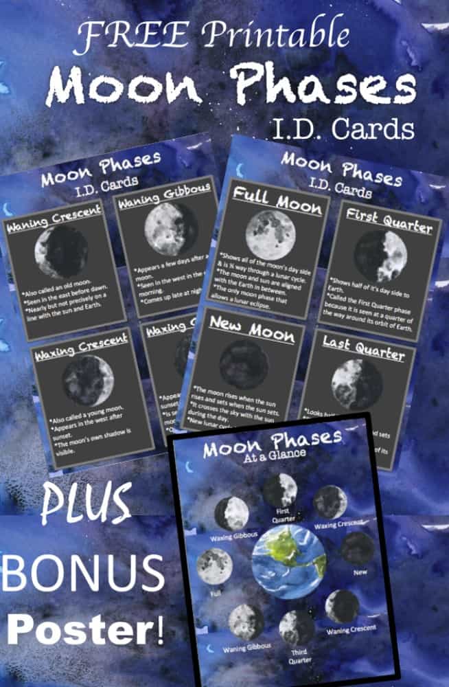 collage of printable moon phases flash cards