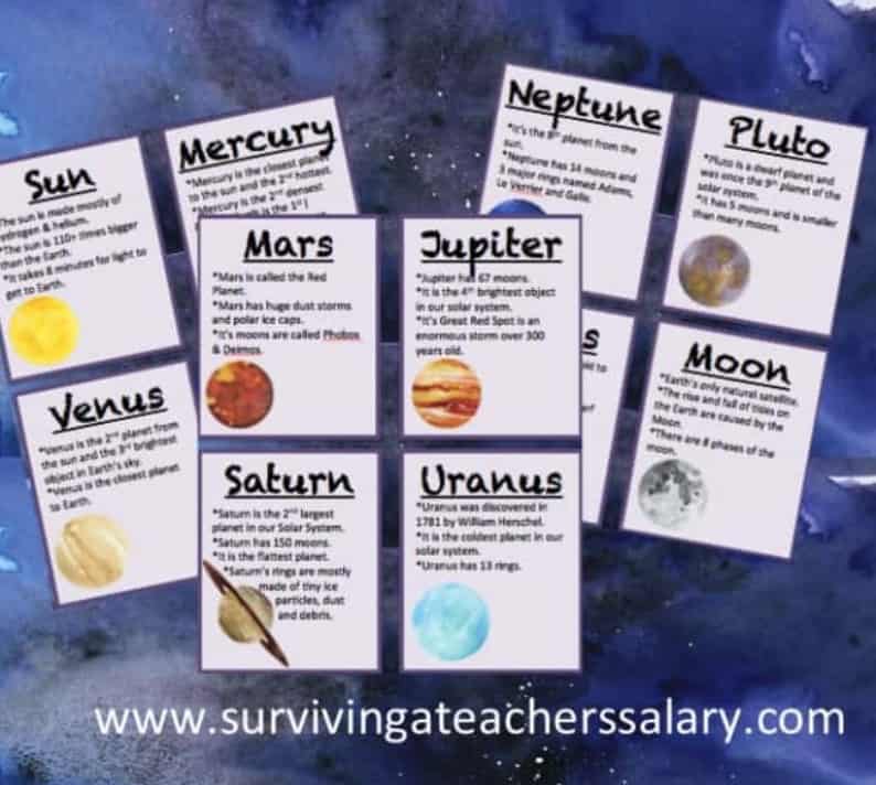 solar system fact cards