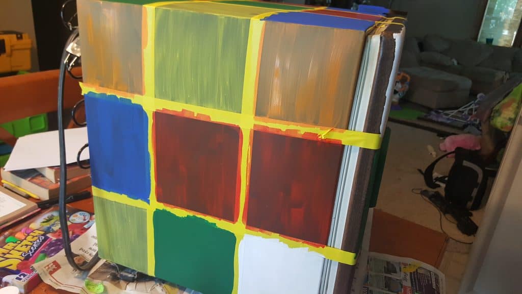 painted Rubik's Cube Fridge process