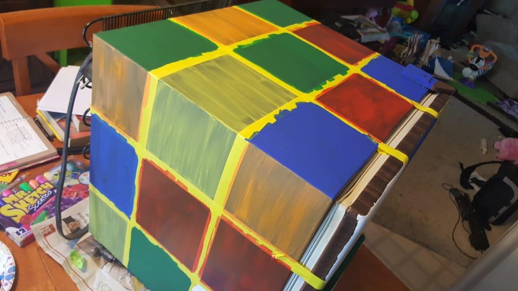 painted Rubik's Cube Fridge process