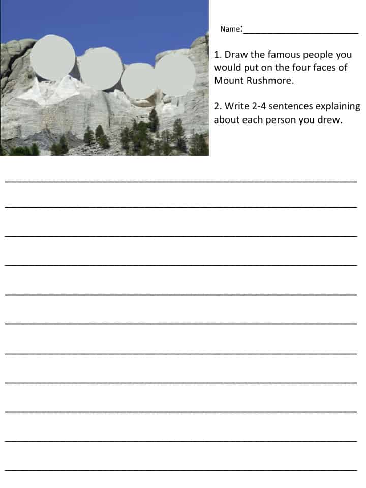 Blank Mount Rushmore Faces Writing Prompt