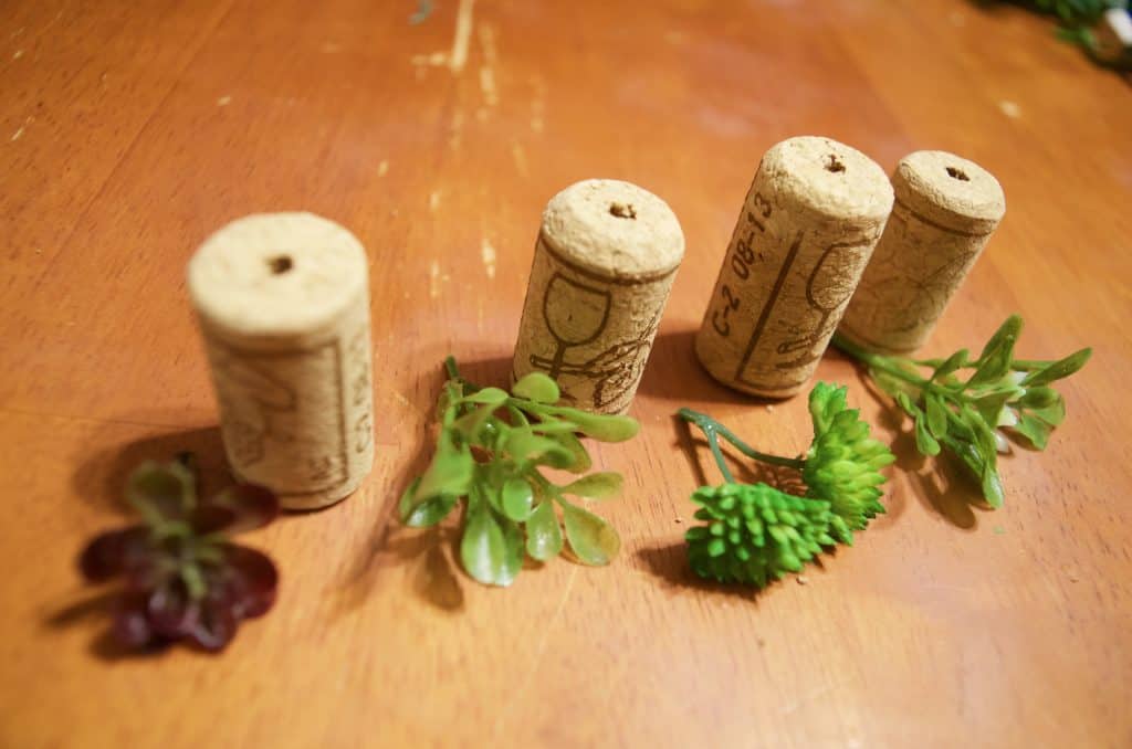wine cork and fake green succulents