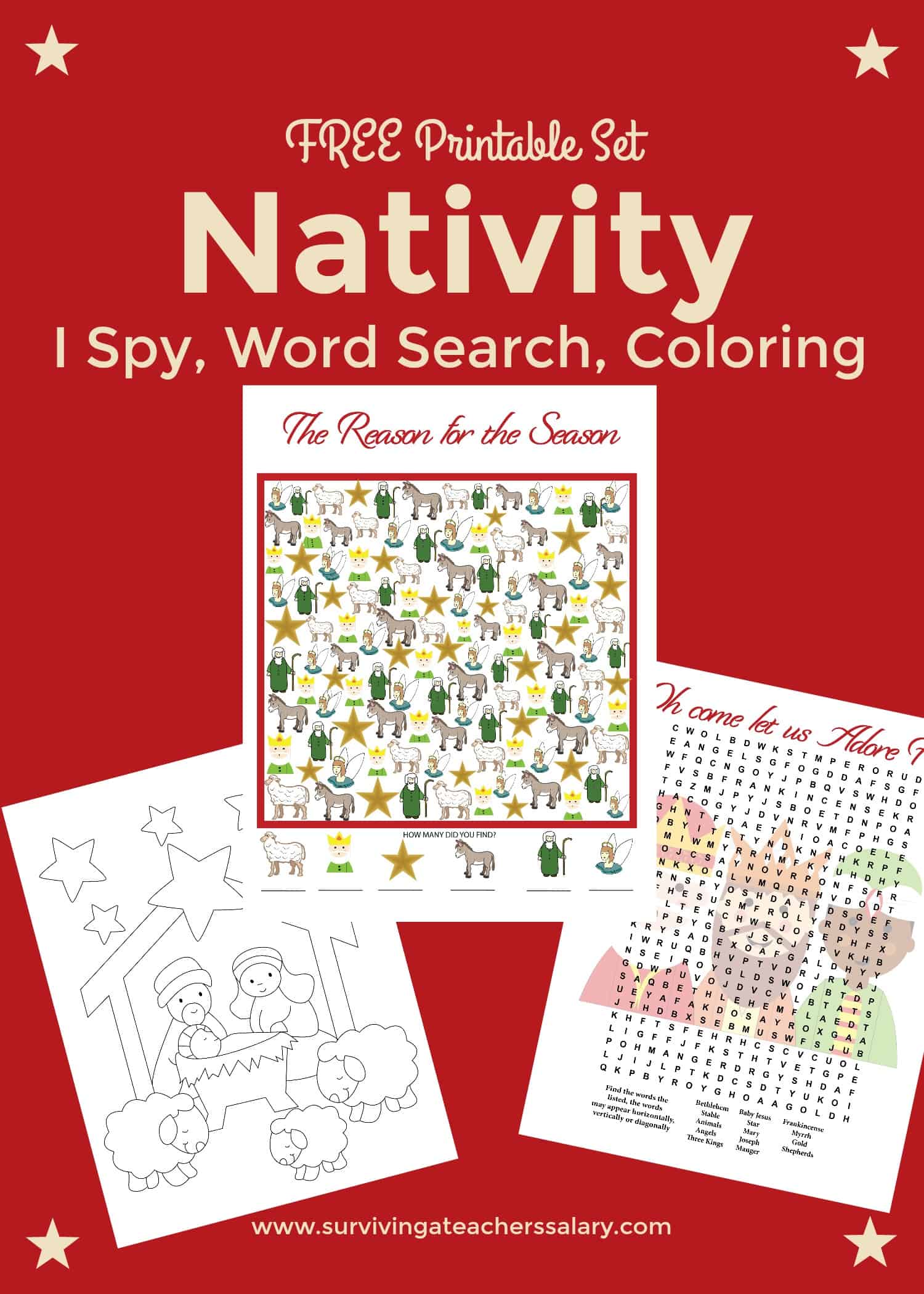 Free Nativity Printables I Spy Word Search Coloring Pages